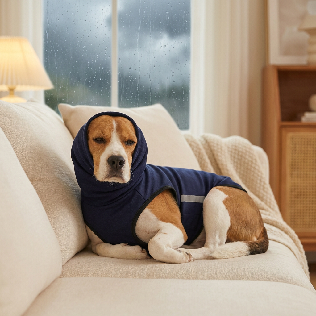 Wagvive Calming Hooded Anxiety Vest in use