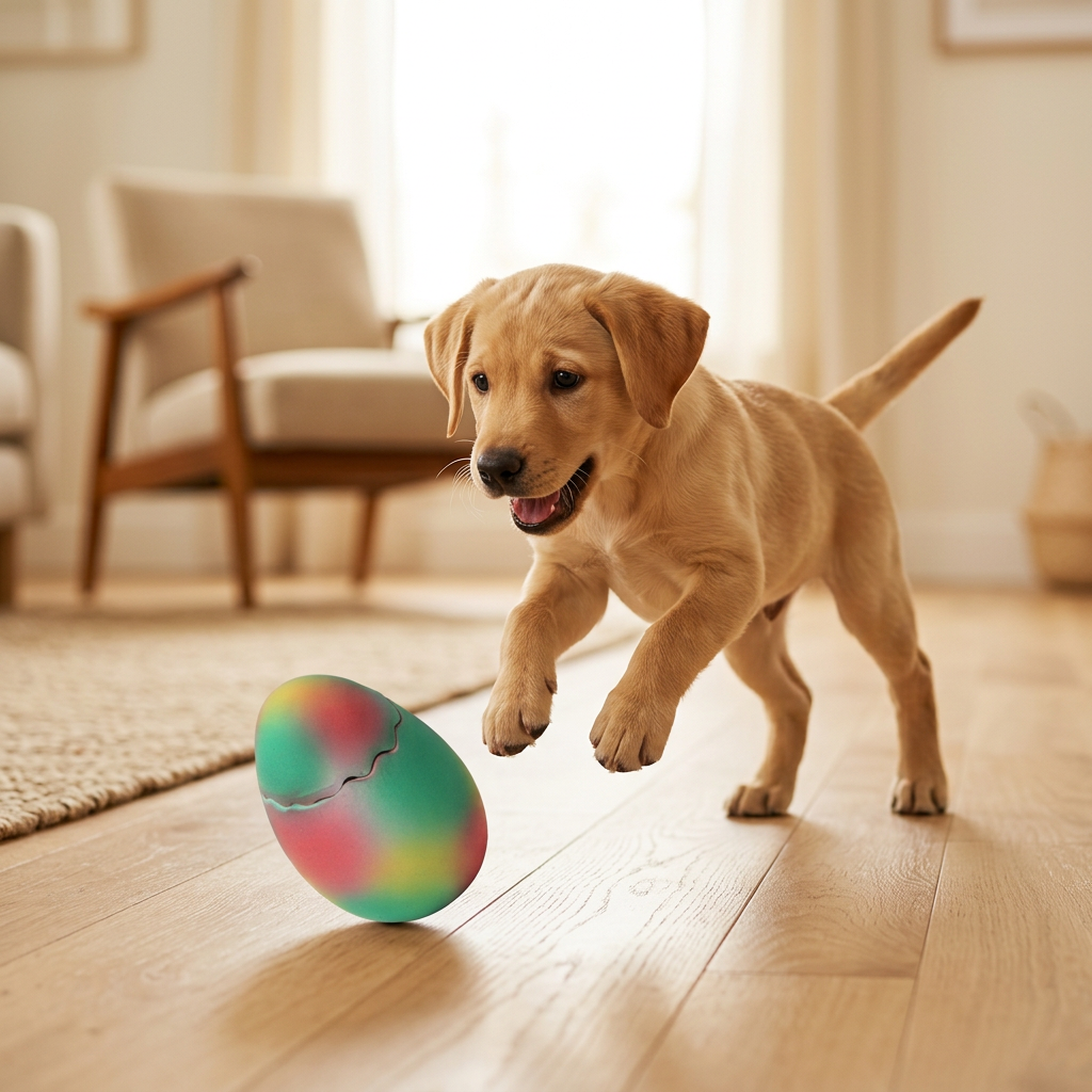 Puppy chasing the Wagvive Bouncy Egg