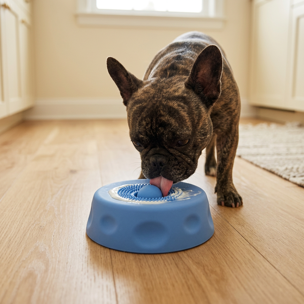 Dog enjoying the Wagvive Lick Bowl