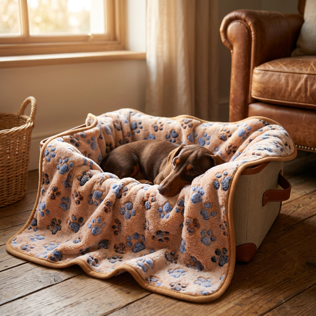 Wagvive Paw Print Fleece Blanket in use