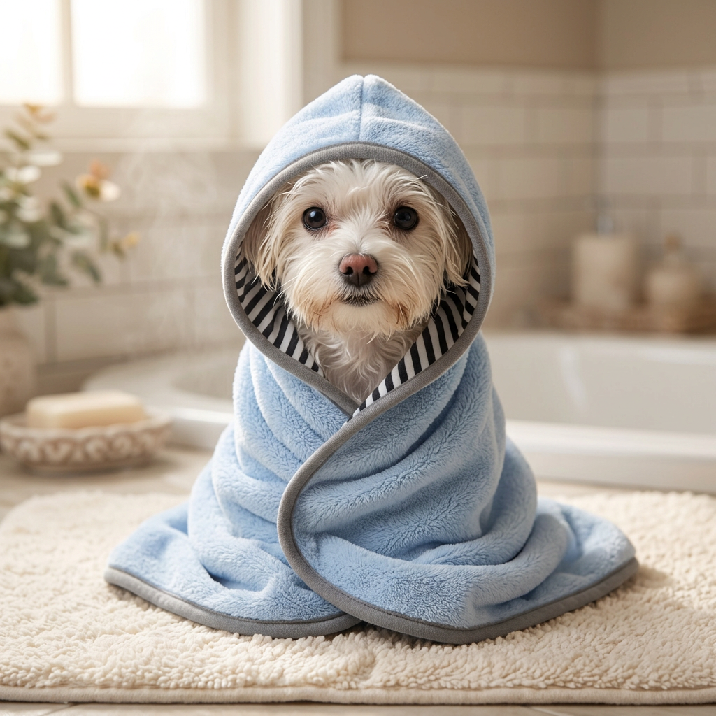 Wagvive Quick-Dry Bath Robe in use