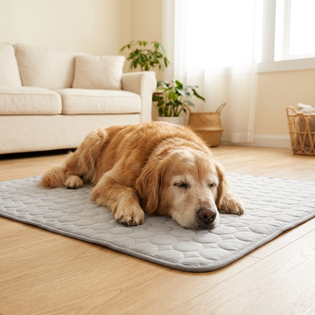 Senior dog resting on the Wagvive Cooling Comfort Pad