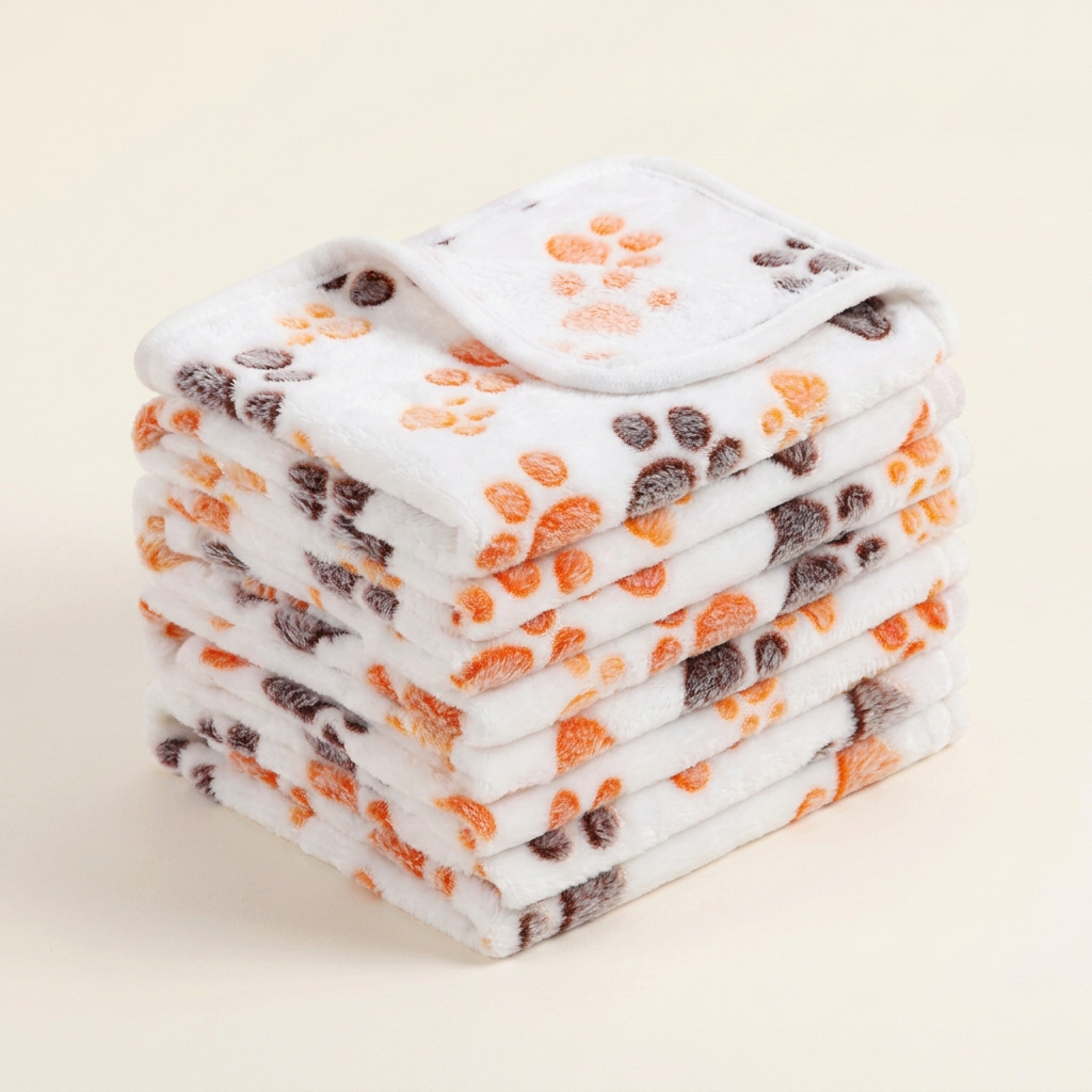 Wagvive Paw Print Fleece Blanket, Beige